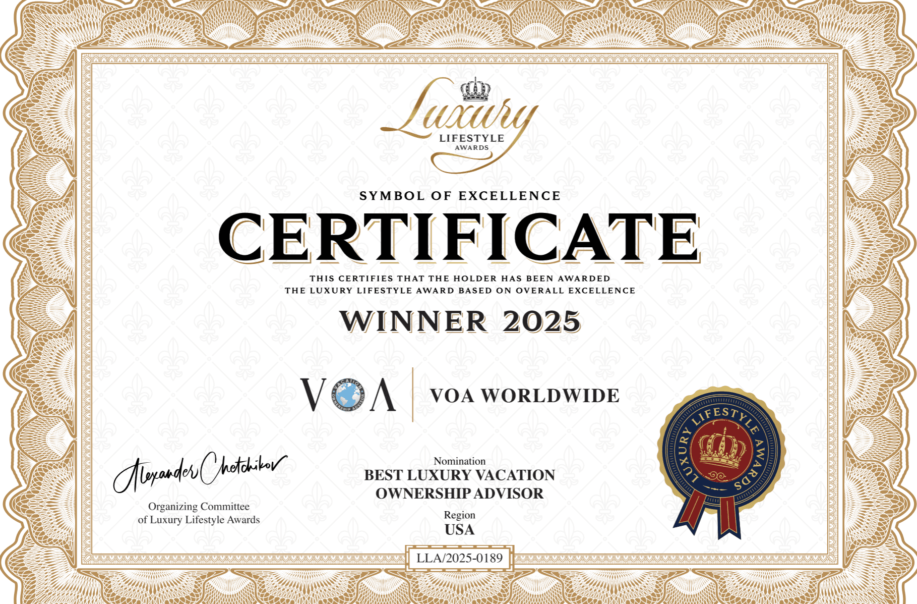 Best Luxury Vacation Ownership Advisor — Luxury Lifestyle Awards 2025